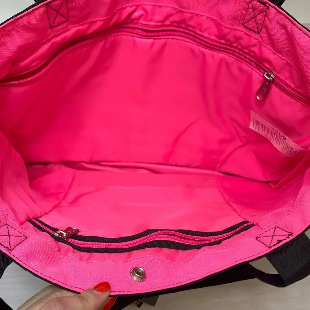JanSport Emma Tote Large Black Zebra Print Fluorescent Pink Laptop Bag - Picture 8 of 10